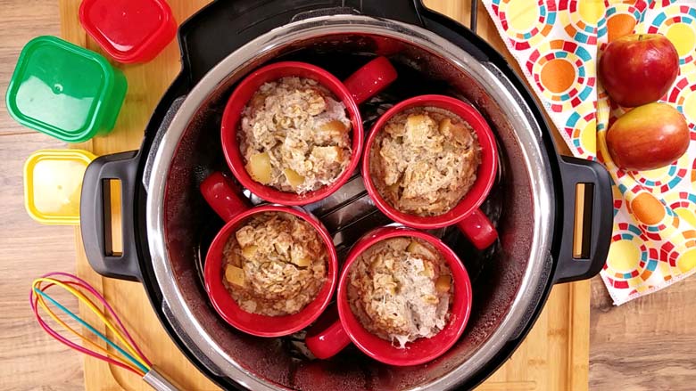 view of cooked oatmeal cups inside instant pot
