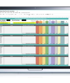 meal plan spreadsheet on a laptop
