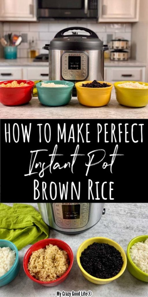 collage images of how to make rice in the instant pot with text for pinterest