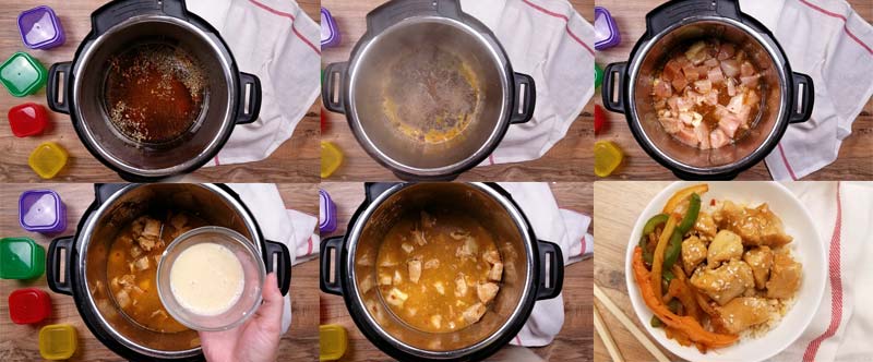 collage of how to make instant pot orange chicken