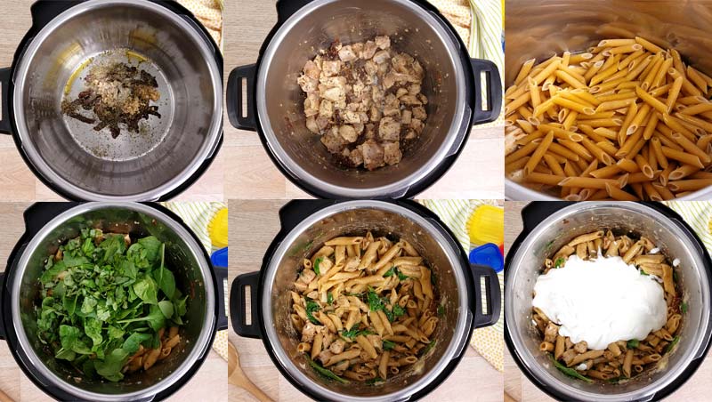 In process collage of how to make Tuscan Chicken in the instant pot