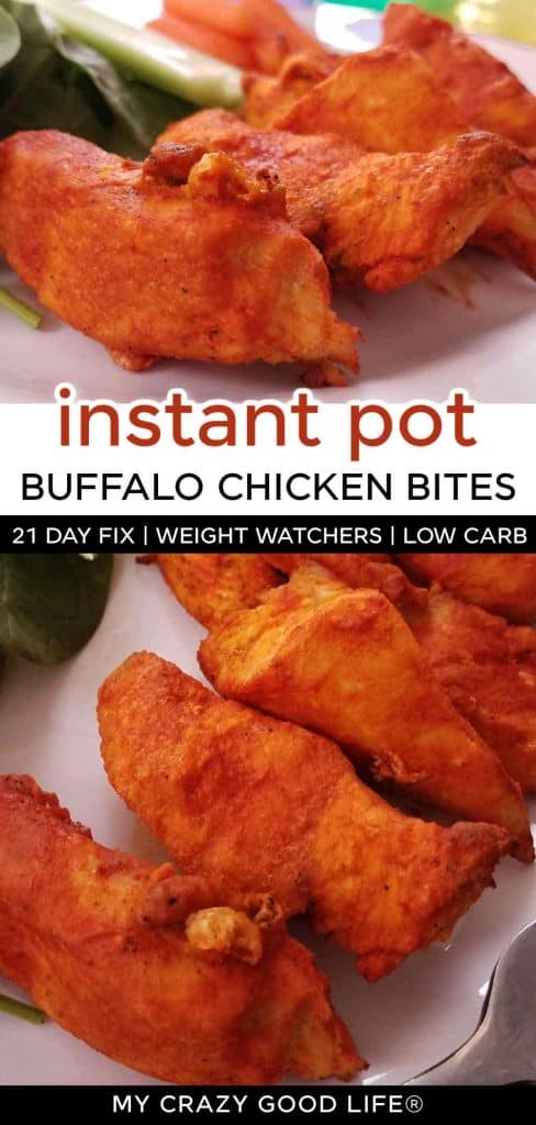 two images and text for Instant Pot Buffalo Chicken Bites recipe for pinterest