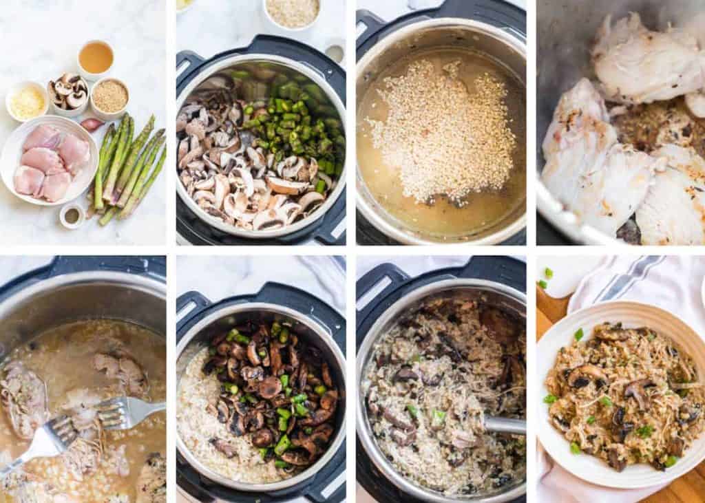 collage of images showing steps to make instant pot risotto