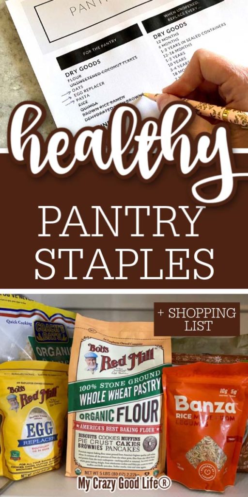 collage of pantry staples with text for pinterest