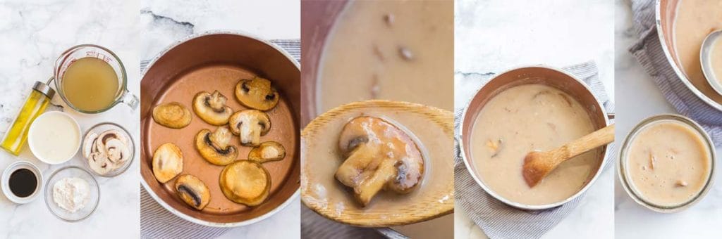 collage showing how to make homemade cream of mushroom soup