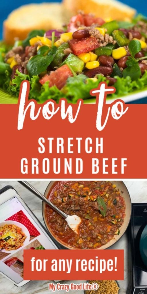 collage of how to stretch ground beef with text for pinterest