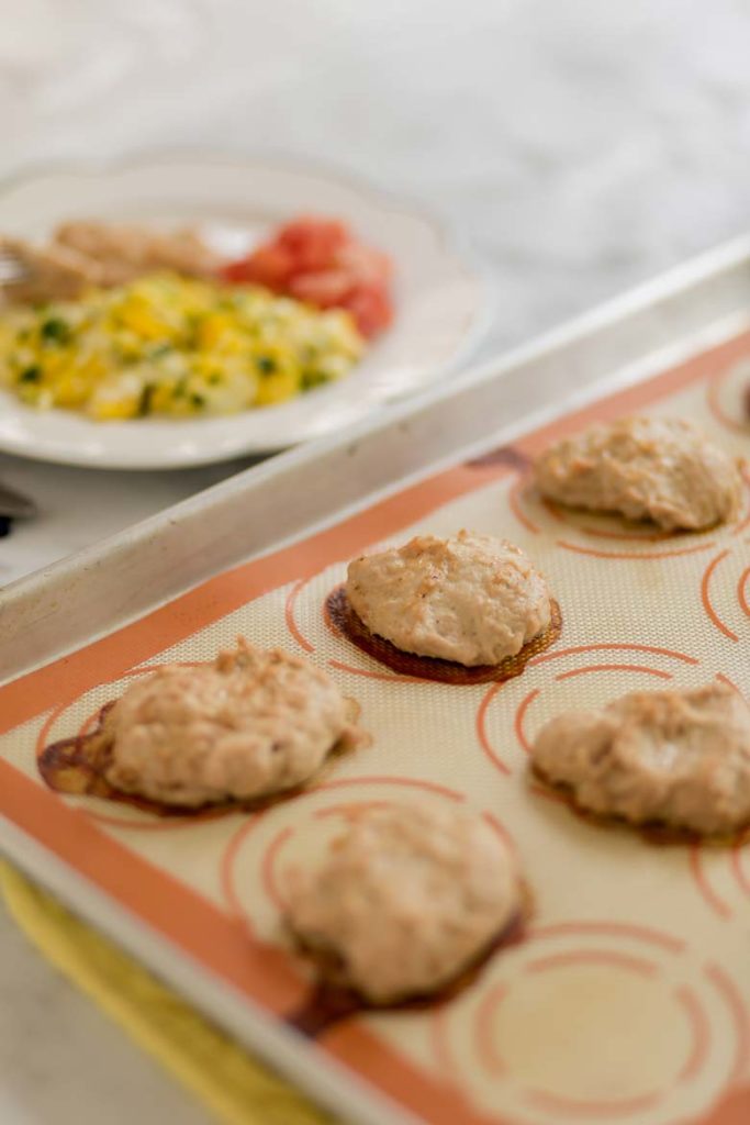 homemade turkey sausage patties on pan