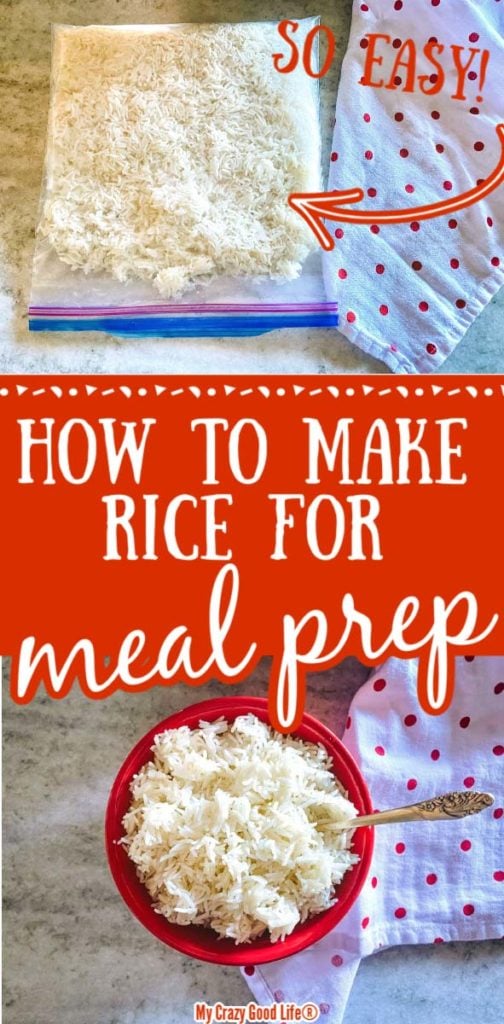 images of white rice on counter with text for pinterest