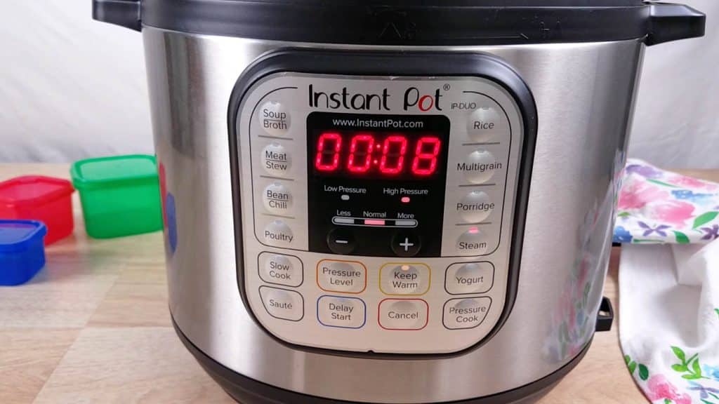 front of instant Pot showing 8 minute cook time