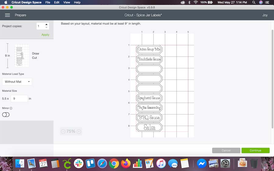 screenshot of Cricut Design Space