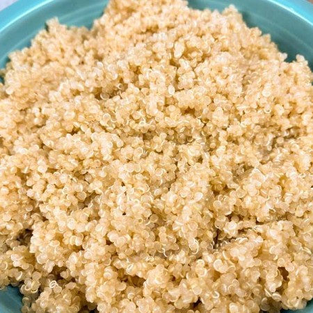 close-up of quinoa in a blue bowl