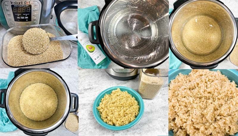 Collage of the steps to prepare quinoa in the Instant Pot