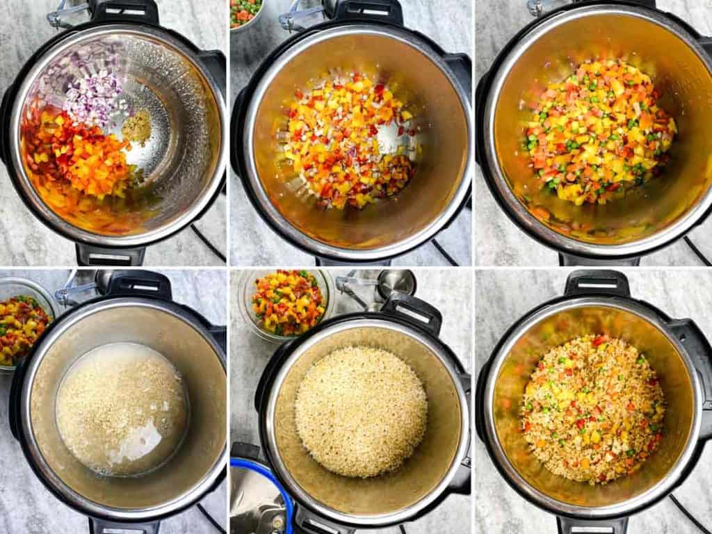 collage of images showing steps to make Vegan Pineapple Fried Rice in the Instant Pot