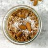 close up of chocolate coconut overnight oats