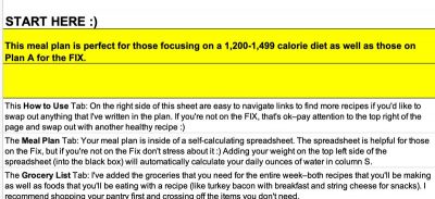 example of How to Use tab in the meal plan