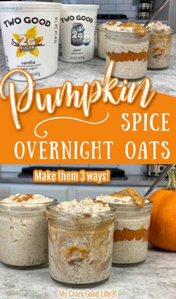image with text for pinterest - three jars of overnight oats