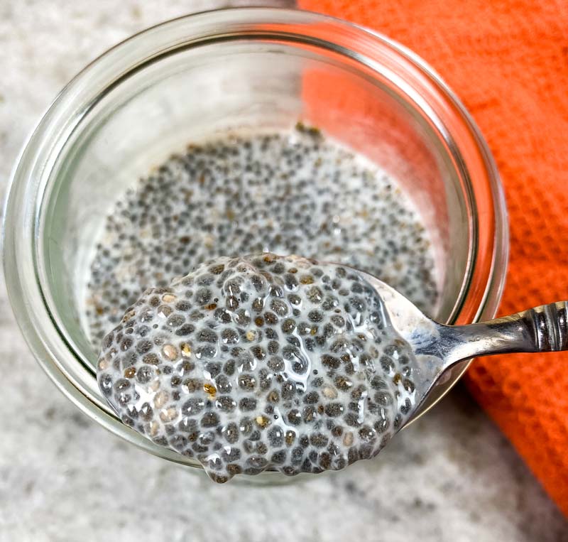 bite of chia pudding on a spoon