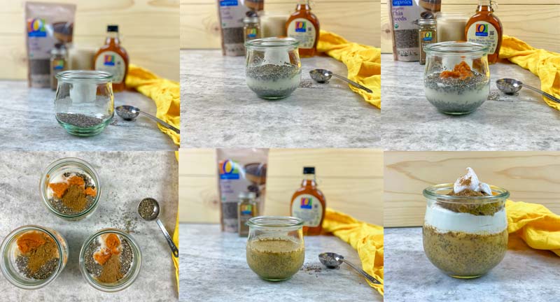 collage showing the process of making pumpkin chia pudding