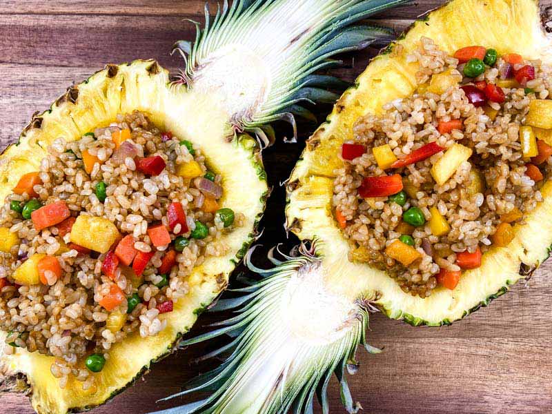 pineapple fried rice inside a pineapple