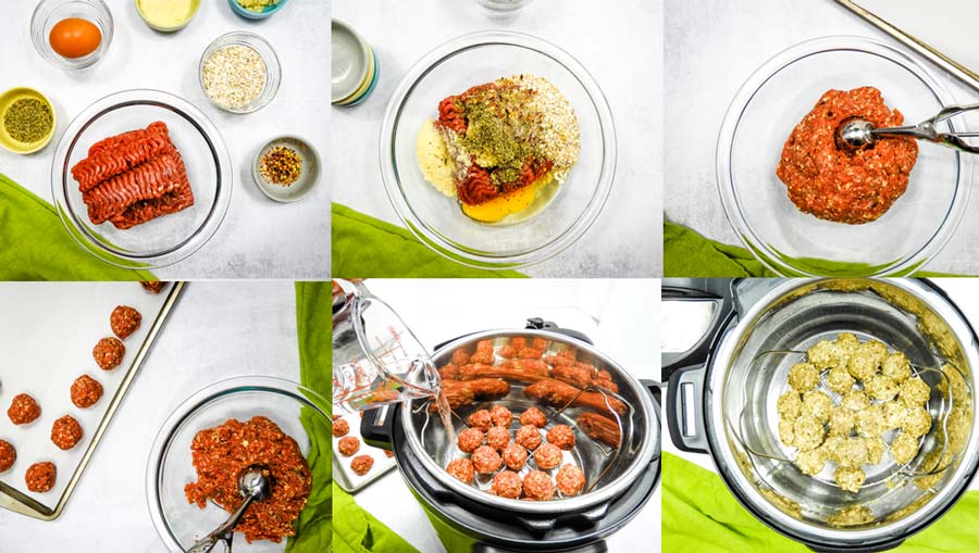 collage of steps to make instant pot meatballs