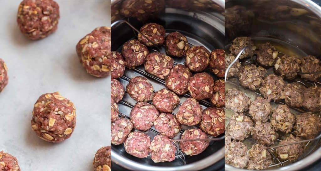 collage showing how to make homemade meatballs in the instant pot