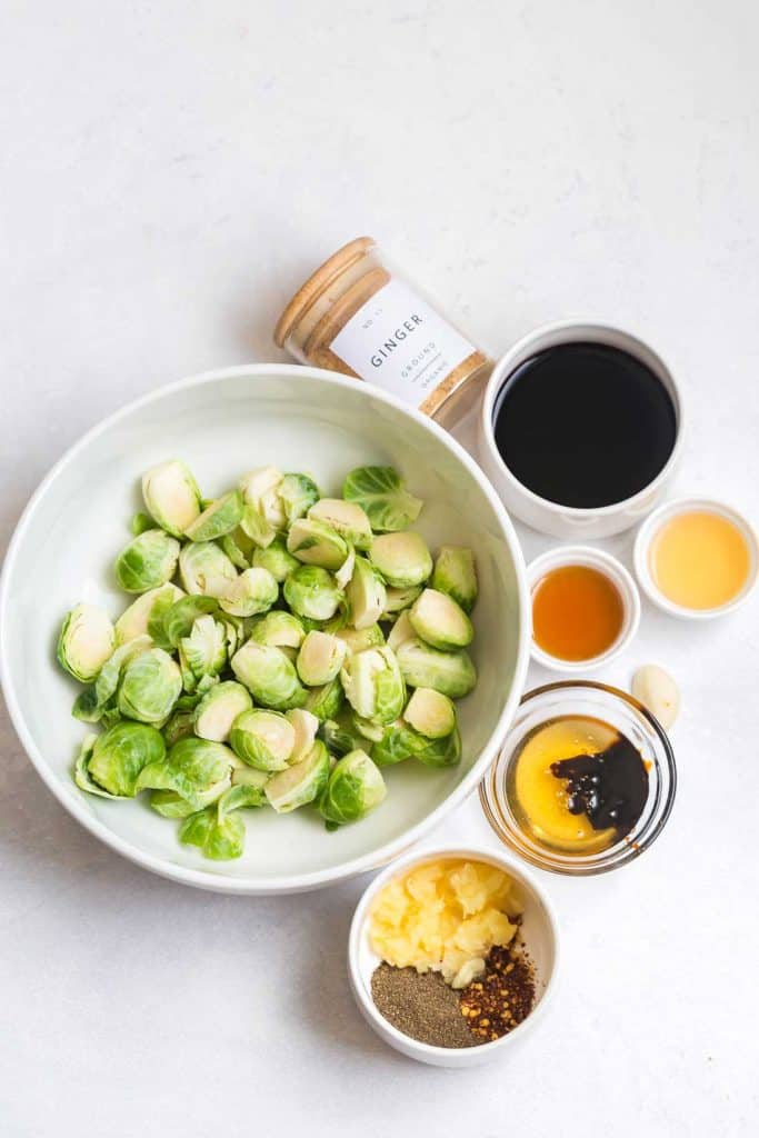 ingredients needed for this teriyaki brussels sprouts recipe