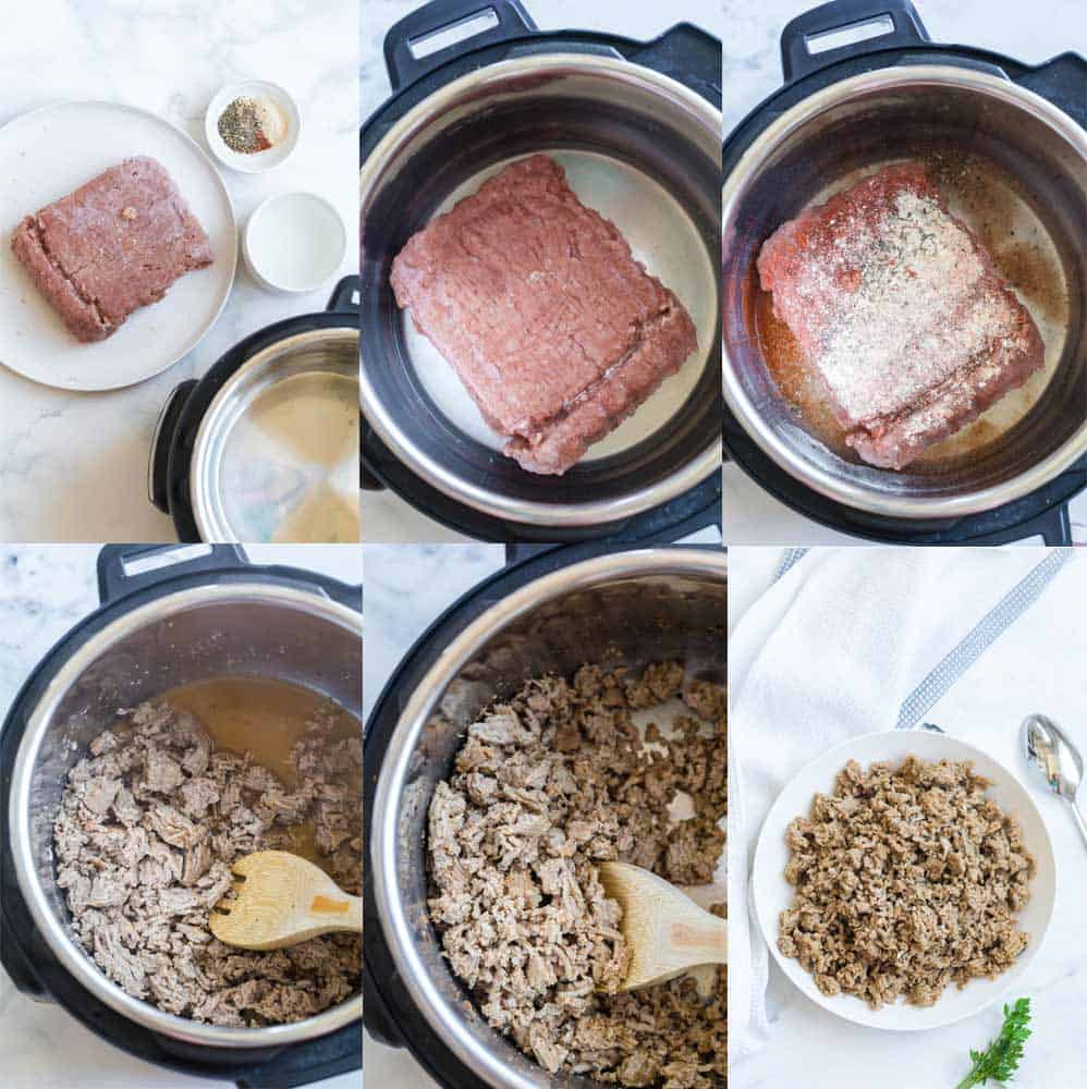 collage of pictures showing steps for how to cook turkey in the pressure cooker