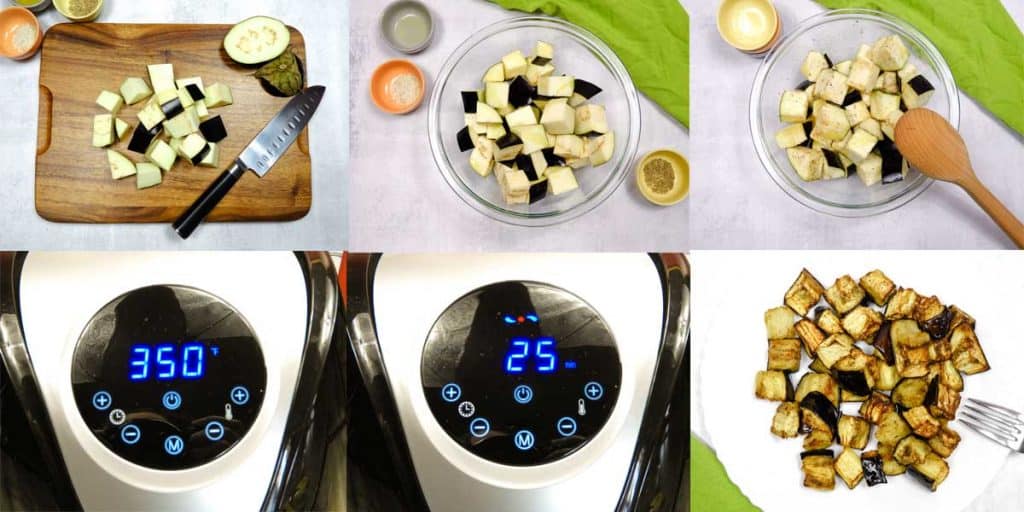 collage photo of steps to cook eggplant