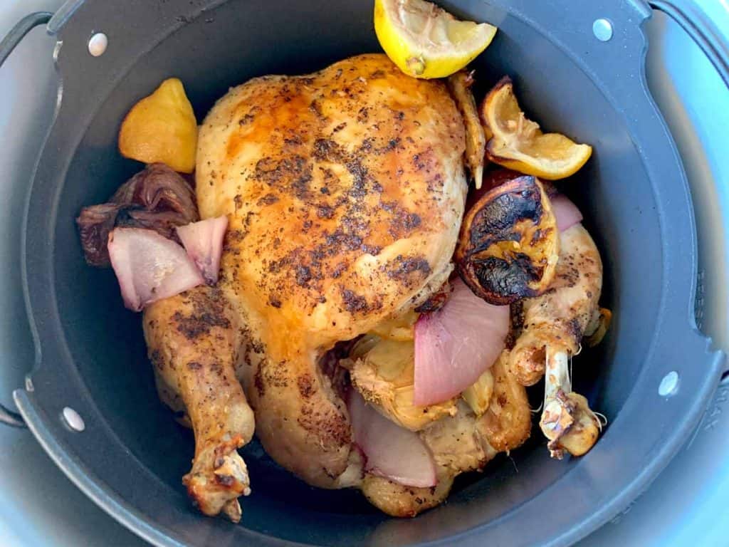 Ninja Foodi Rotisserie Chicken in pot