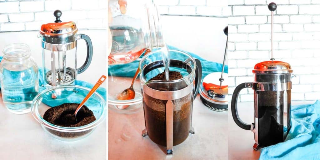 collage showing the steps for making cold brew coffee