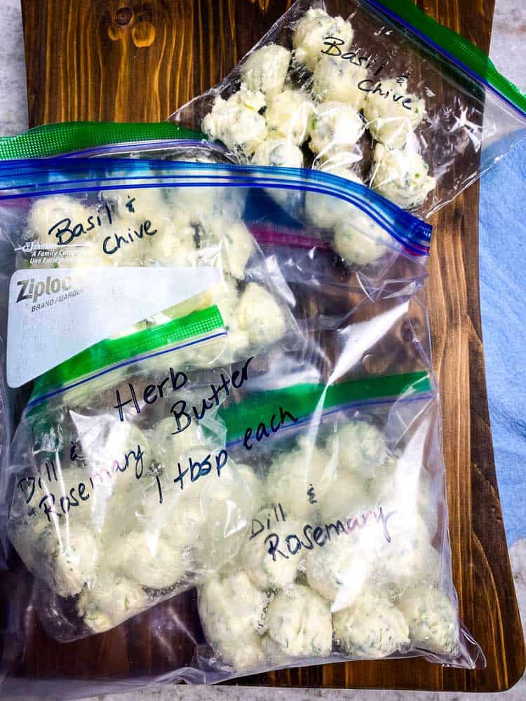 compound butter balls stored in zipper bags