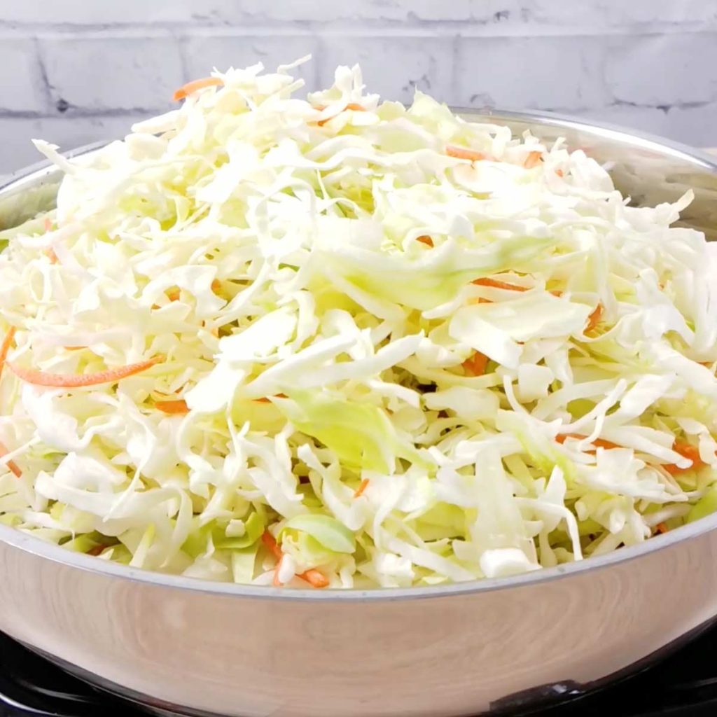 ingredients for WW Egg Roll in a Bowl with raw cabbage on top