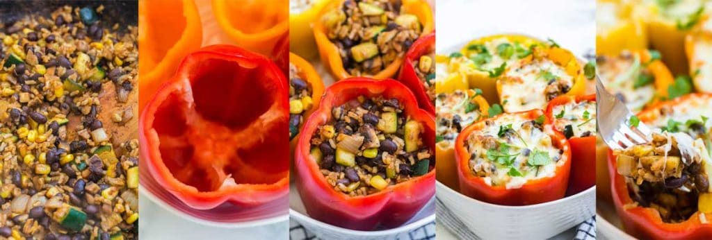 collage showing how to make veggie stuffed peppers