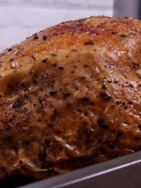 Browned skin on a turkey breast that was just cooked in the Instant Pot.