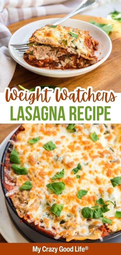 two images and text of Weight Watchers Lasagna for pinterest