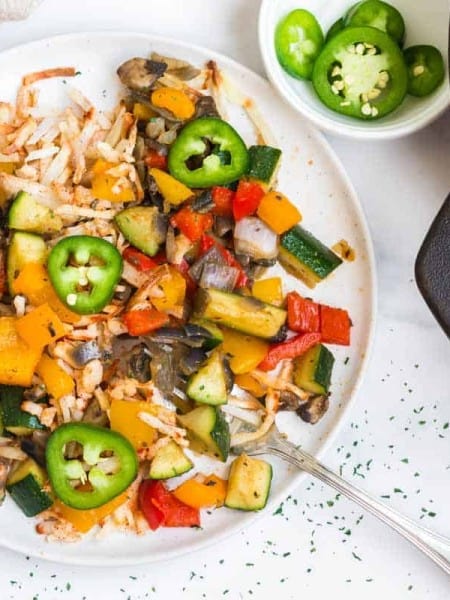plate with hash browns and veggies