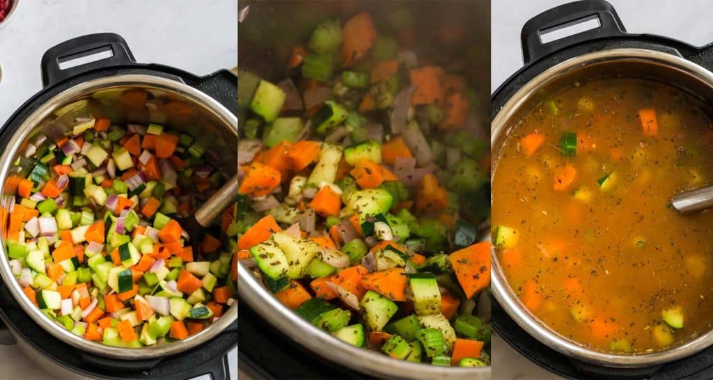collage showing how to make instant pot vegan minestrone