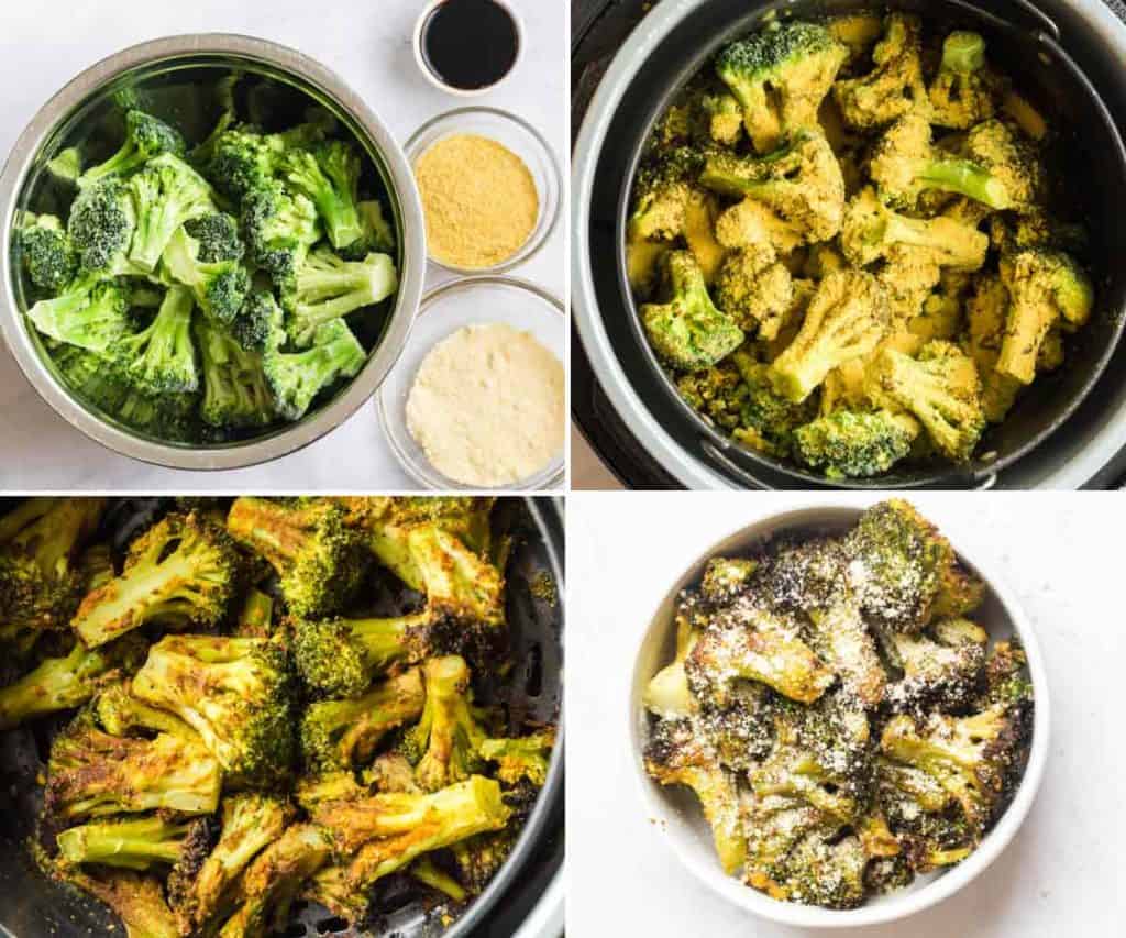 collage of images showing step to make broccoli recipe