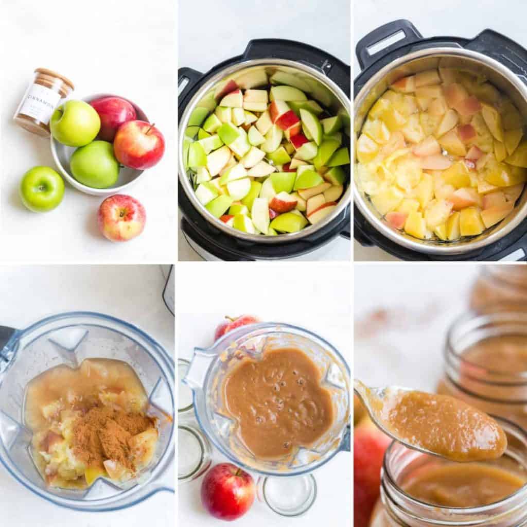 collage of images showing process to make instant pot applesauce