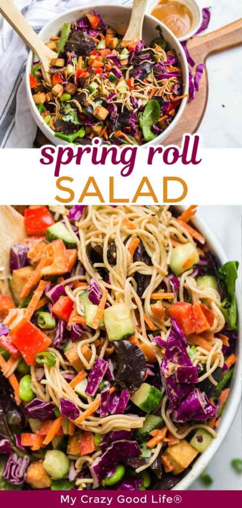 two images of Spring Roll Salad with text