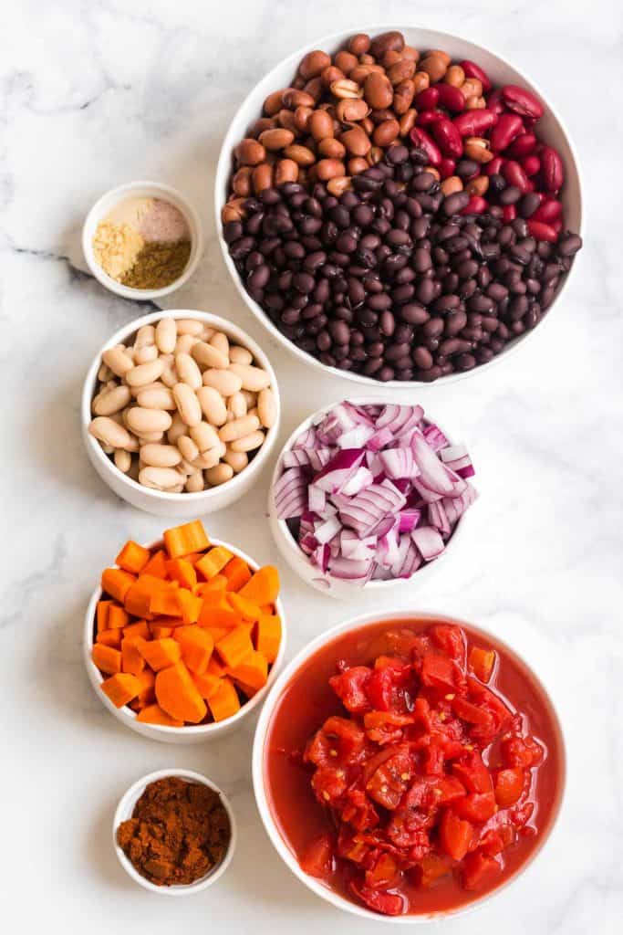 top down view of the ingredients needed for this vegan chili recipe