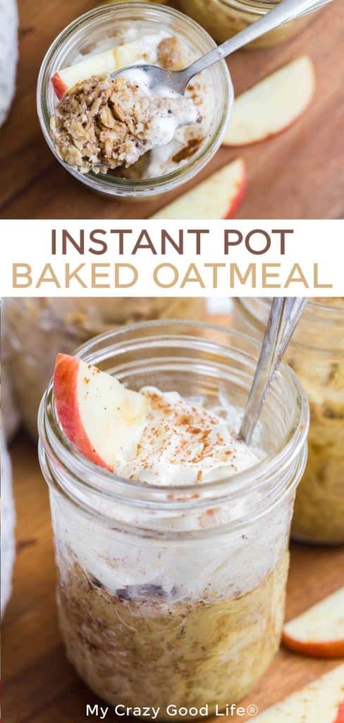 two images for Pinterest showing Baked Apple Cinnamon Oatmeal with text