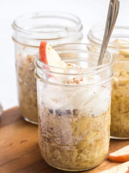 three mason jars of baked apple oatmeal