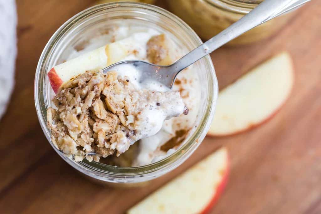 close up of spoonful of Instant Pot Baked Apple Cinnamon Oatmeal