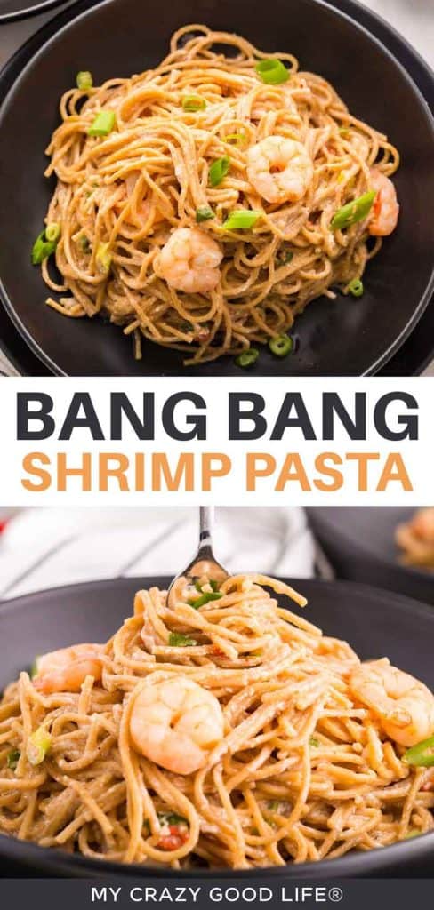 images and text of Bang Bang Shrimp Pasta for pinterest