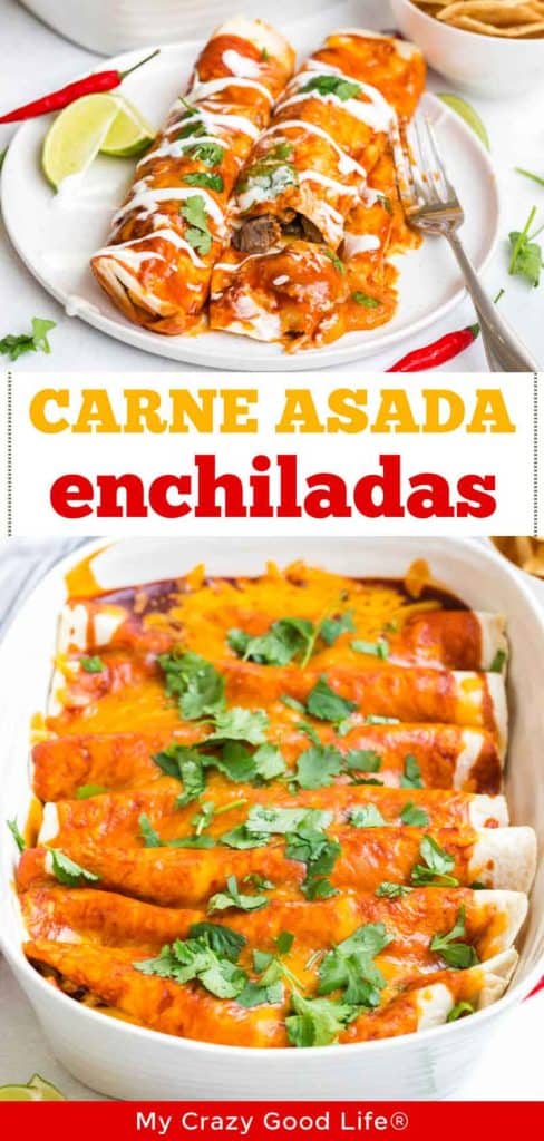two images of enchiladas with text for pinterest