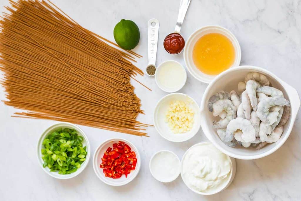 ingredients to make Bang Bang Shrimp Pasta