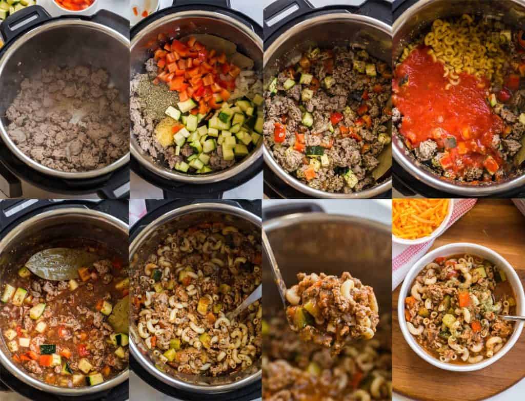collage of images showing steps to make Weight Watchers Goulash Recipe