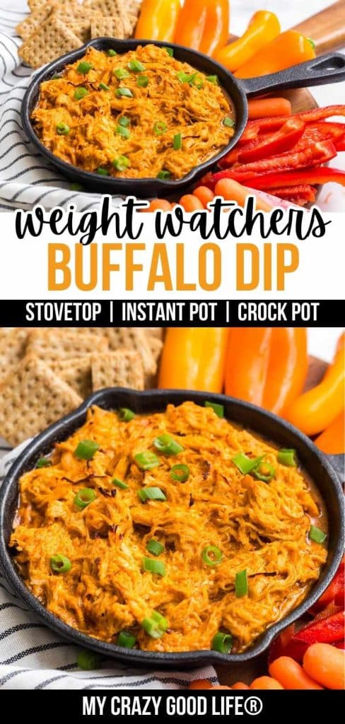 two images and text of Weight Watchers Buffalo Chicken Dip for pinterest