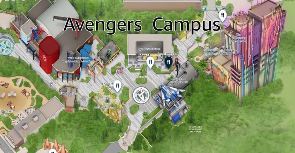 disney map of Avengers Campus with text on top